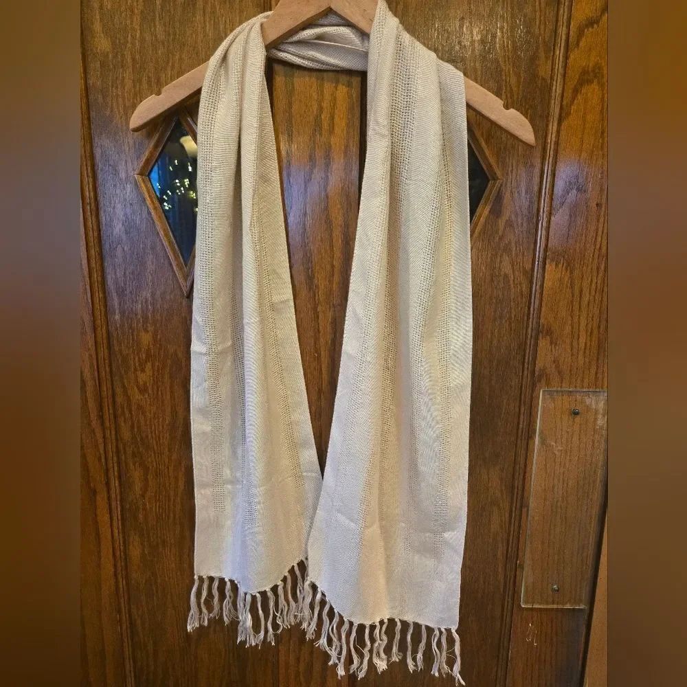 Elegant Cream Scarf with Fringe